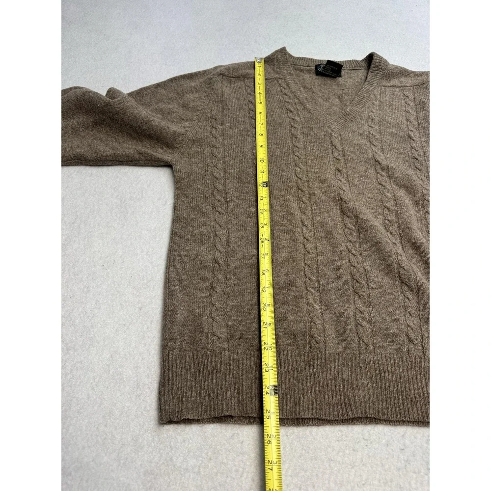 Saddles Ltd Sweater Mens Large Brown Lambswool V Neck Cable Knit Pullover Warm